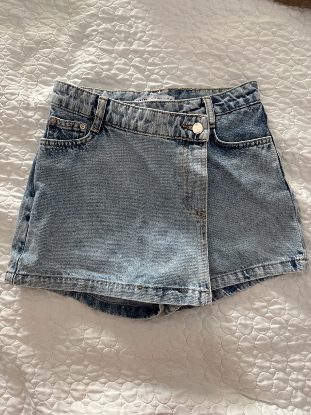 Zara women Light Wash Denim Skort XS 100% cotton spring summer travel Y2K